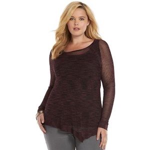 Rock and Republic Woman’s Black and Purple Sheer Long Sleeve Asymmetrical Top L